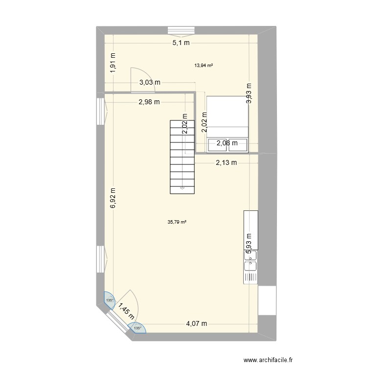 MARSAIS GD MAISON15 projet AVEC CH CUISINE. Plan de 2 pièces et 50 m2