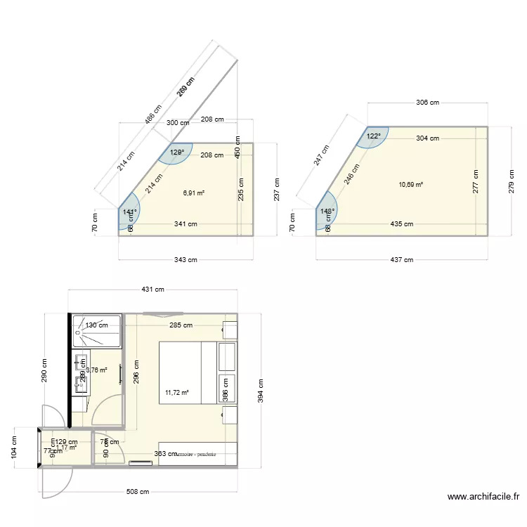 Vach&eacute;. Plan de 5  et 34 m²