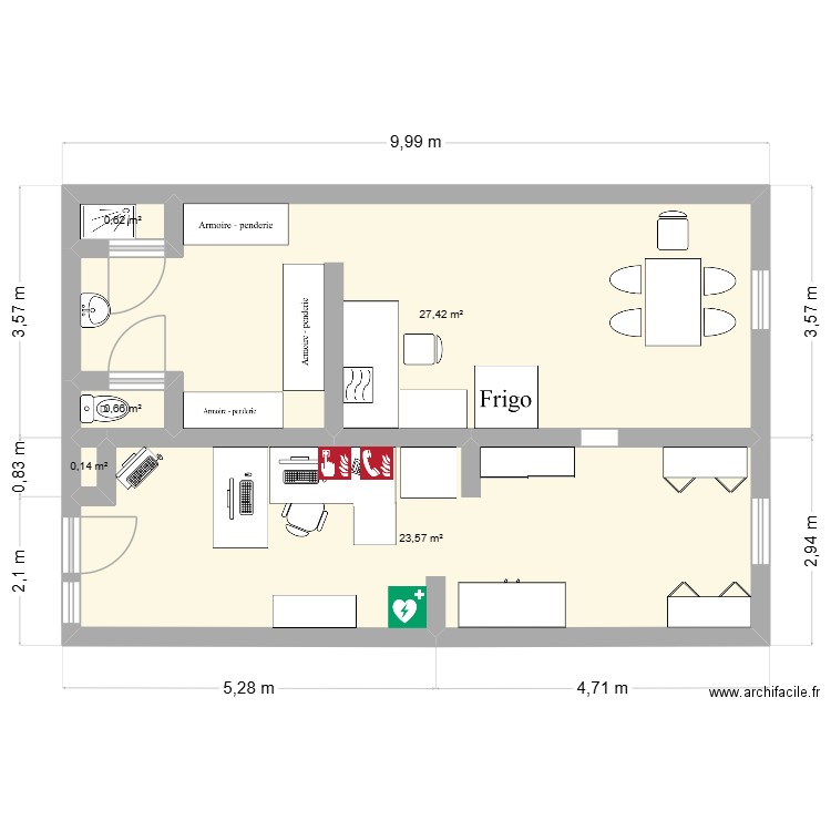 PCS V1. Plan de 5 pièces et 52 m2