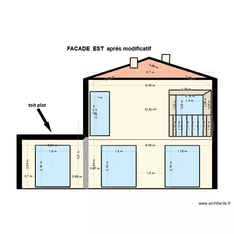 DP CAPO PLANS FACADES EST apr&egrave;s modificatif. Plan de 33  et 112 m²