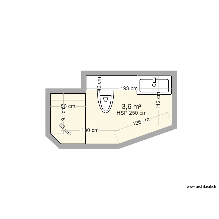 Salle de Bain 136 bis. Plan de 1 pièce et 4 m2