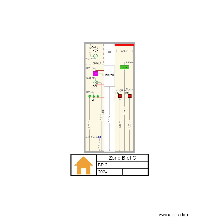 zone b et c. Plan de 1 pièce et 3 m2