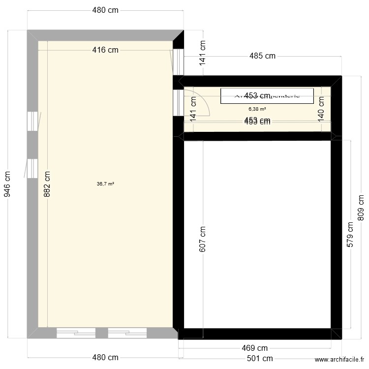 1er étage Alba 7. Plan de 2 pièces et 43 m2