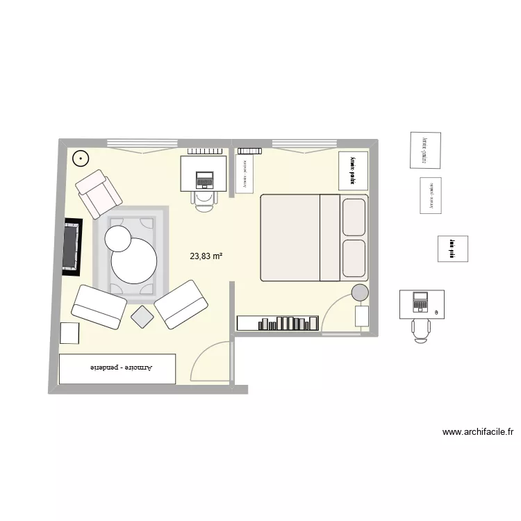 ChambreetSalon idée 1. Plan de 1 et 24 m² ChambreetSalon idée 1. Plan de 1 et 24 m²