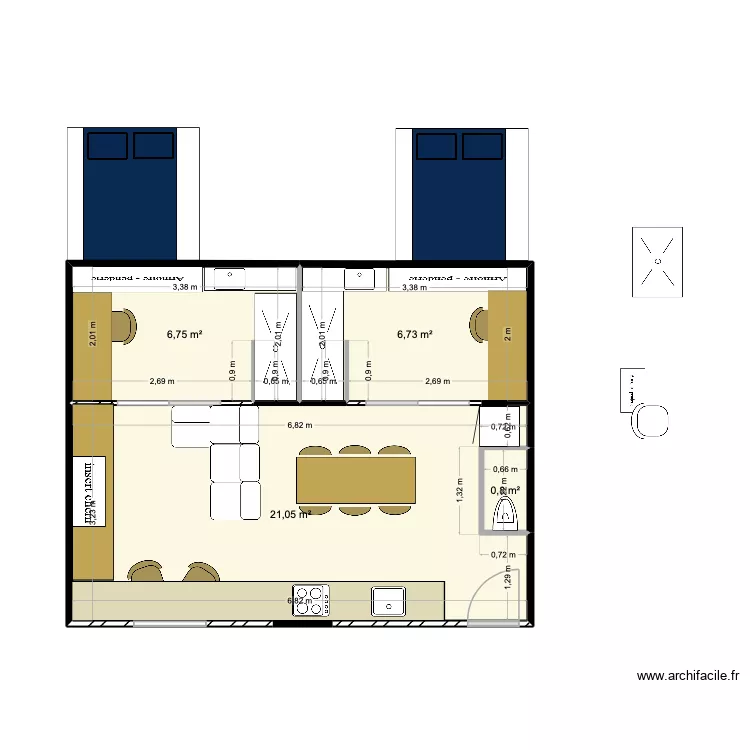 aqueduc option 1. Plan de 4 pièces et 35 m²