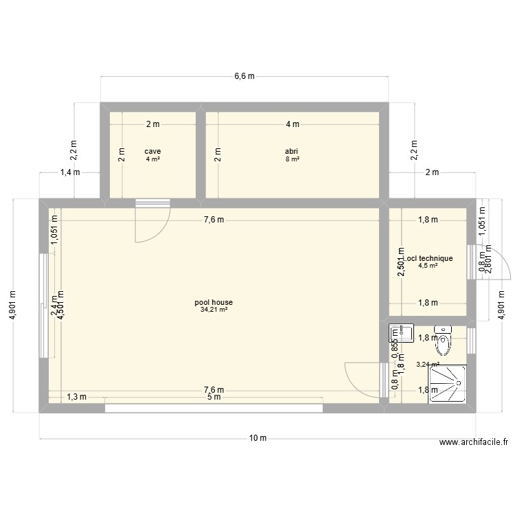 Pool house 2. Plan de 5 pièces et 54 m2