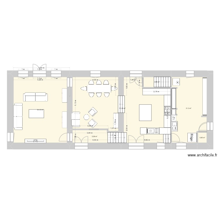 Rez de chaussée Maison Principale. Plan de 6 pièces et 116 m2