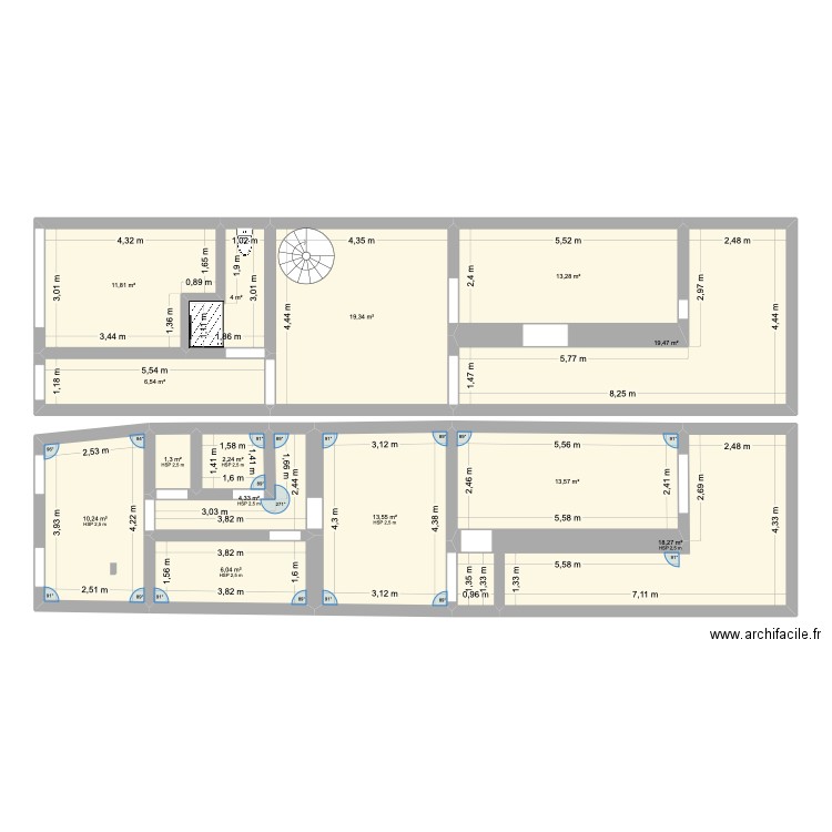 GIFFRE. Plan de 14 pièces et 144 m2