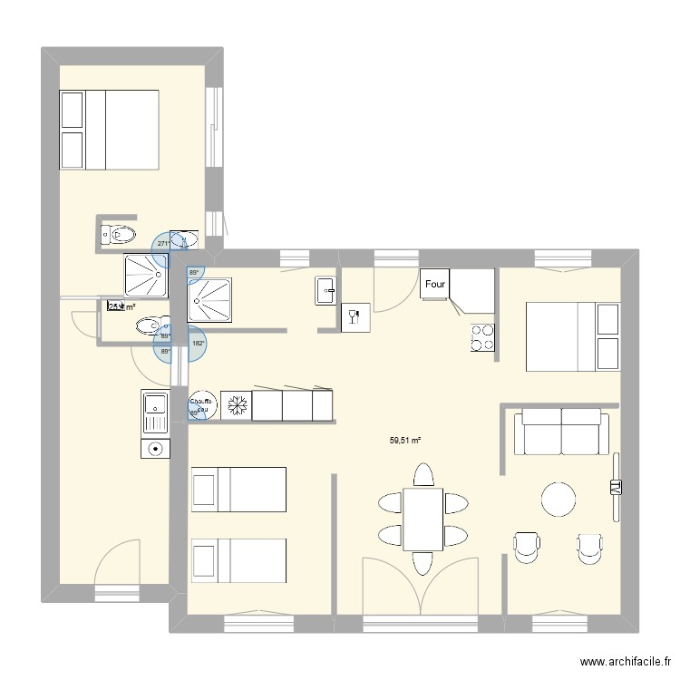PORNIC. Plan de 2 pièces et 85 m2