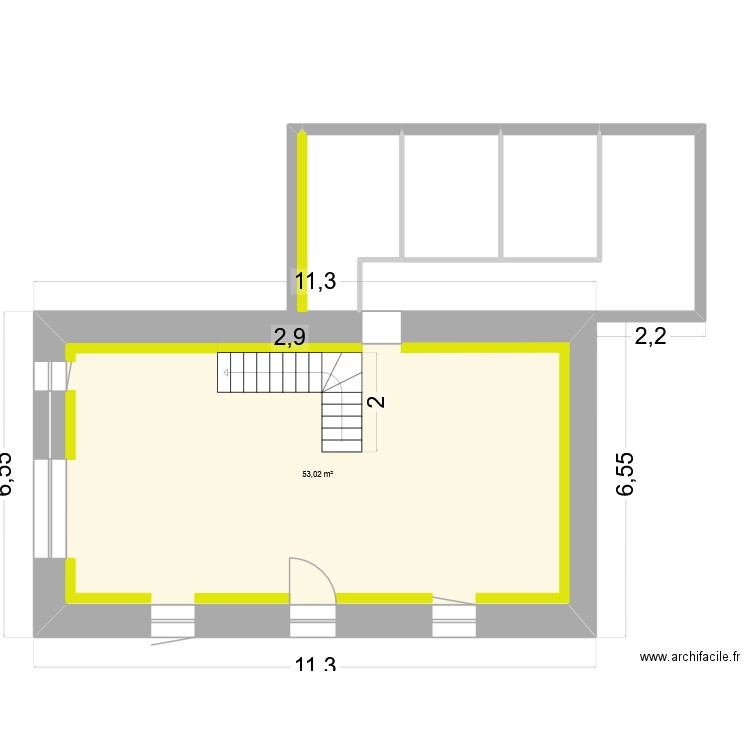 Maison BRU RDC. Plan de 1 pièce et 53 m2