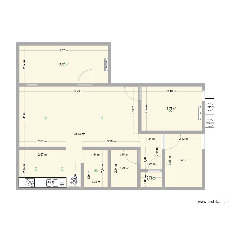Plan maison 1. Plan de 6 pièces et 67 m2