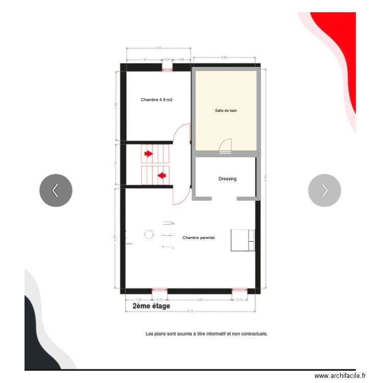 2eme etage. Plan de 1 pièce et 34 m2