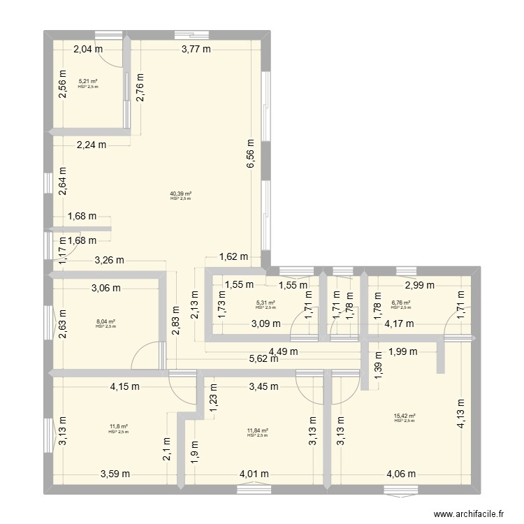 Plan L2 Vierge. Plan de 8 pièces et 105 m2