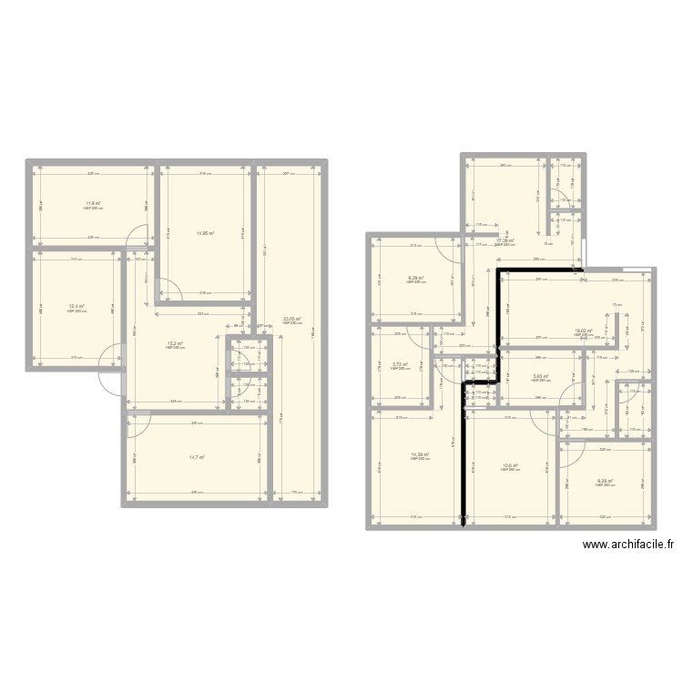 REZ DE CHQUSSER n2. Plan de 19 pièces et 195 m2