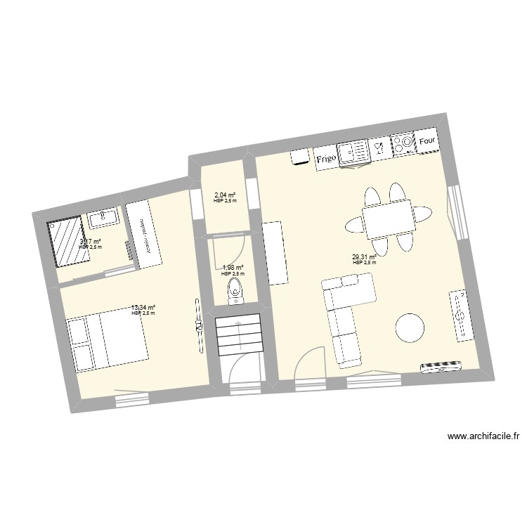 st just étage V2. Plan de 5 pièces et 50 m2