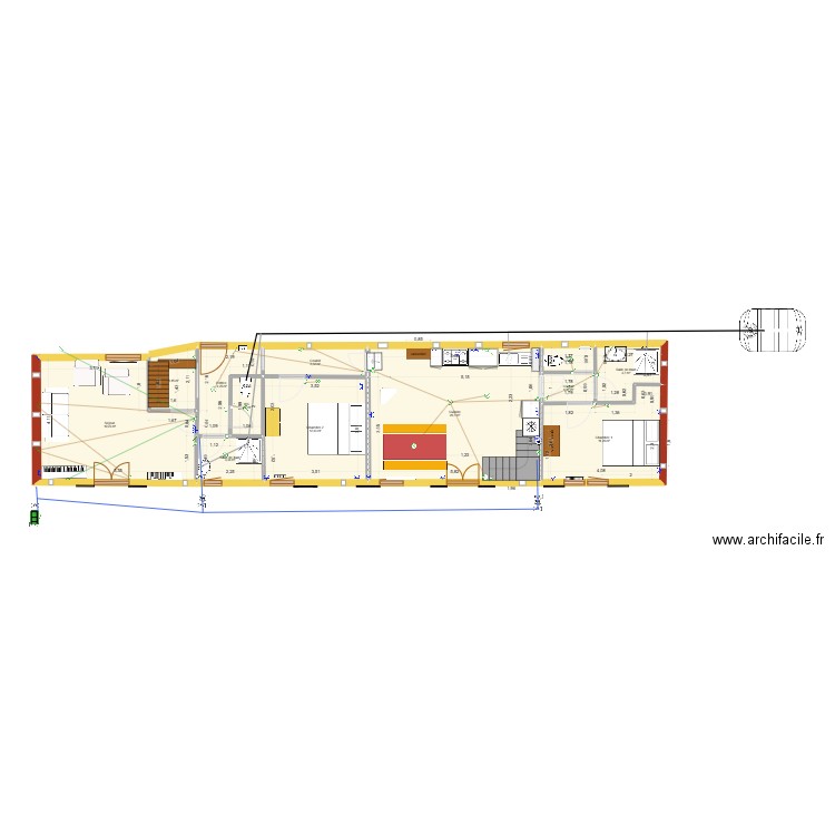 Plan longère v7_corr cotationsséjour. Plan de 12 pièces et 93 m2