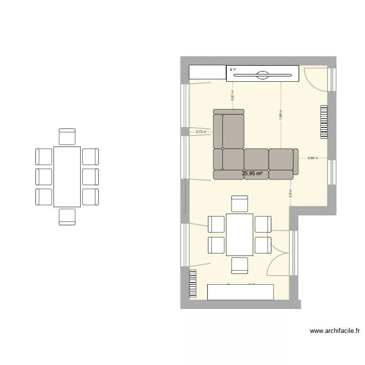 salon. Plan de 1  et 26 m²