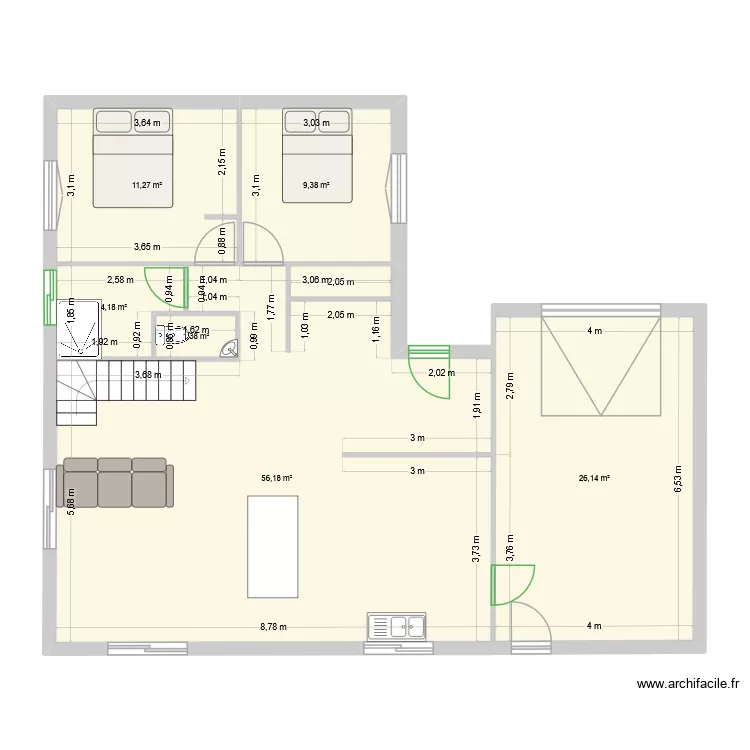 Maison1. Plan de 6 Pièces et 109 m²