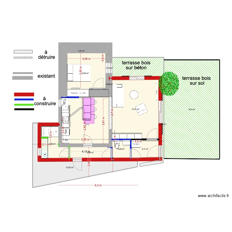 a casuccia 3ème. Plan de 14 pièces et 111 m2