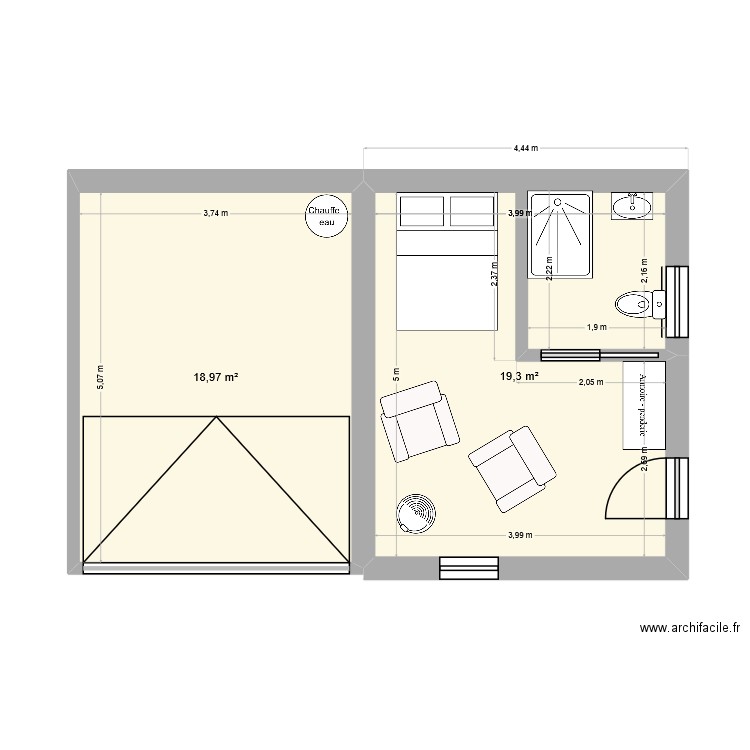 GARAGE_PG_V4. Plan de 2 pièces et 38 m2