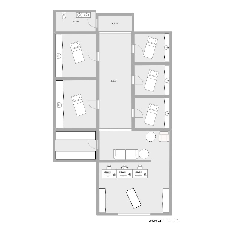 2eme institut. Plan de 4 pièces et 160 m2