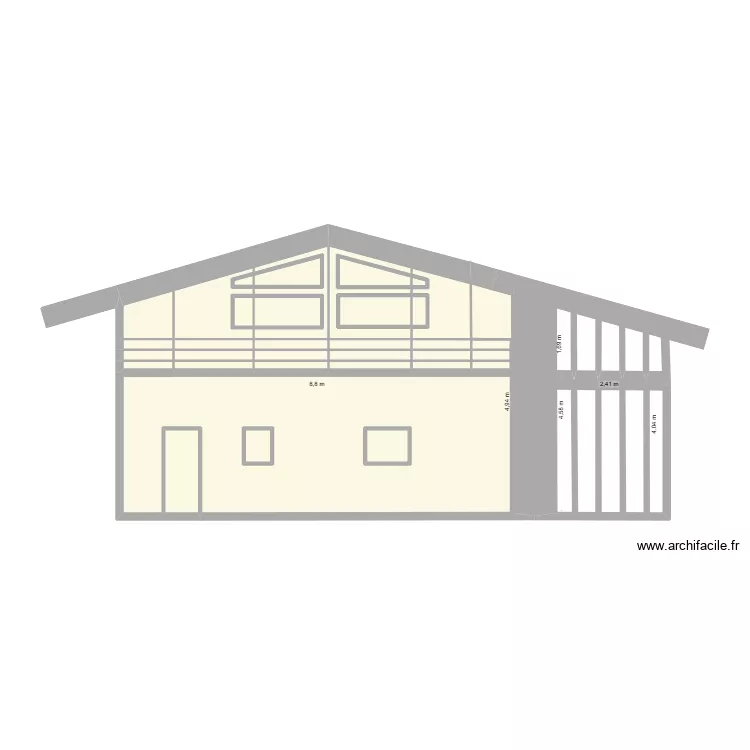 Facade projet&eacute;e persiennes. Plan de 