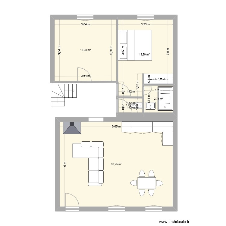 villalbe. Plan de 5 pièces et 64 m2