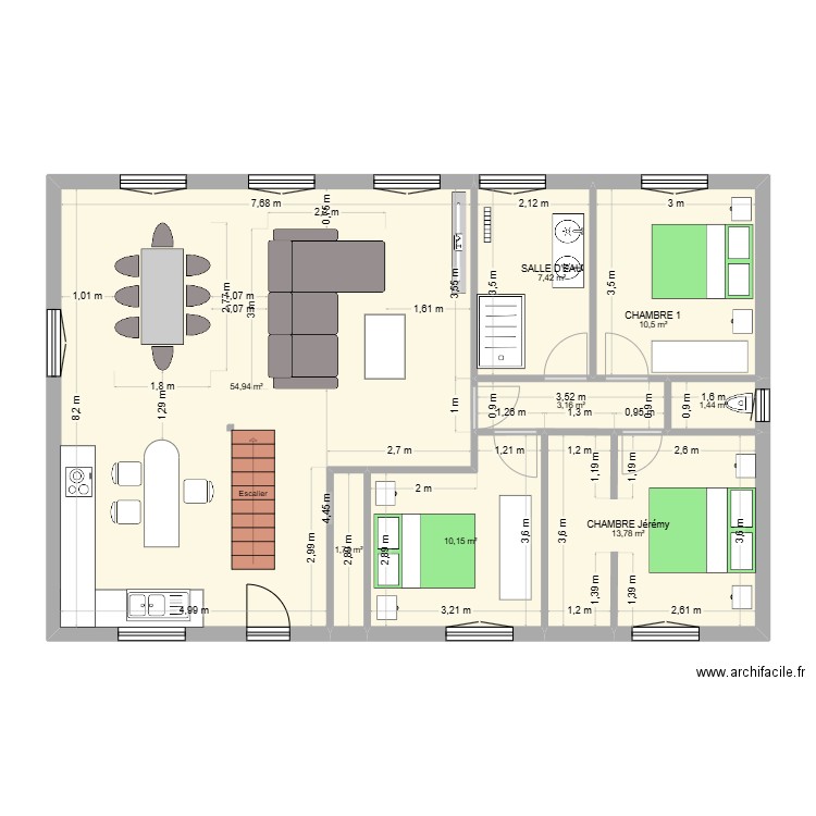 Jérémy B v3. Plan de 8 pièces et 103 m2