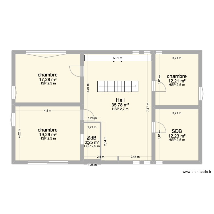 1er étage. Plan de 6 pièces et 100 m2