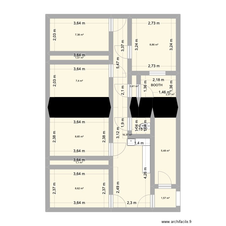 CAVES FB DU TEMPLE_BOOTH. Plan de 13 pièces et 71 m2