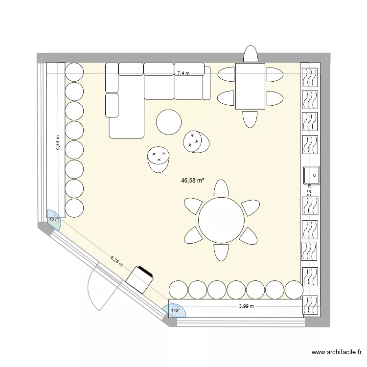 salle resto pole sup. Plan de 1  et 47 m²