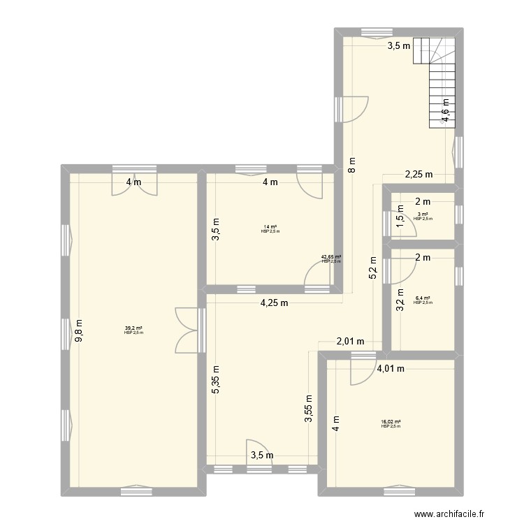 Maison RDC + 1er. Plan de 13 pièces et 217 m2