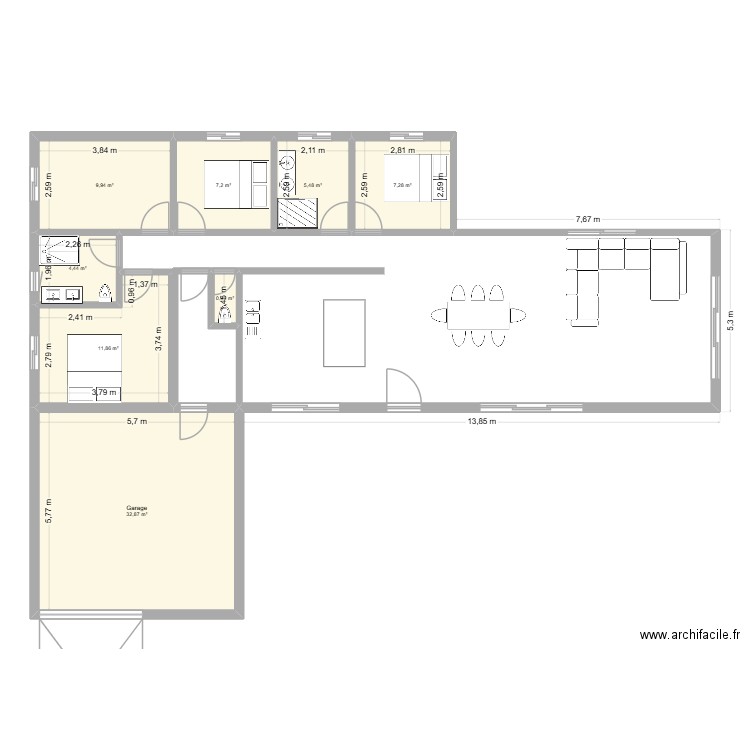 sss56. Plan de 8 pièces et 80 m2