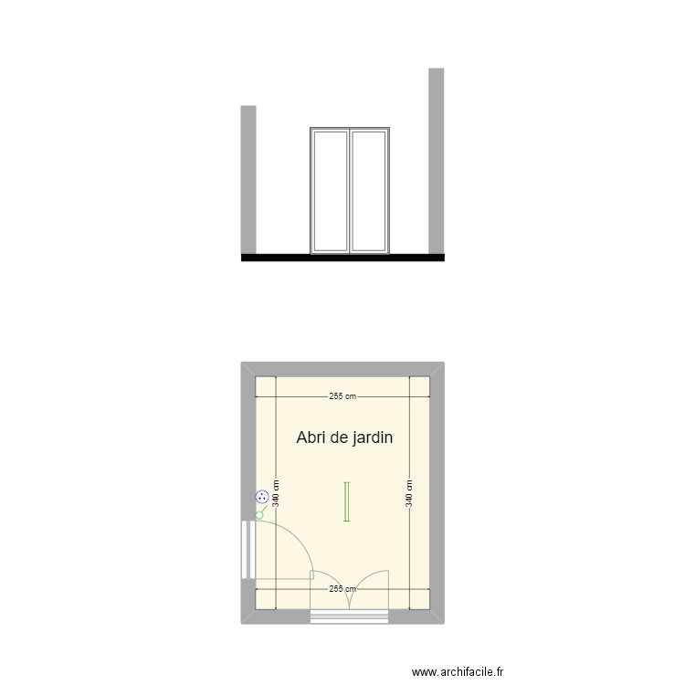 coupe dessus. Plan de 1 pièce et 9 m2