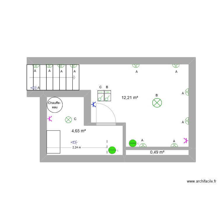 SOHIER CAVE. Plan de 3 pièces et 17 m2