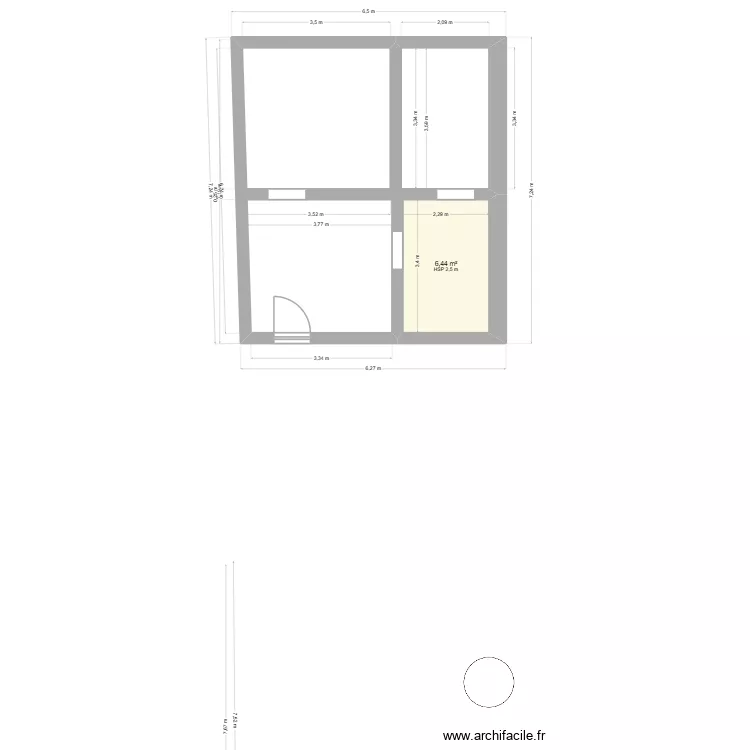 burietage. Plan de 1  et 6 m²