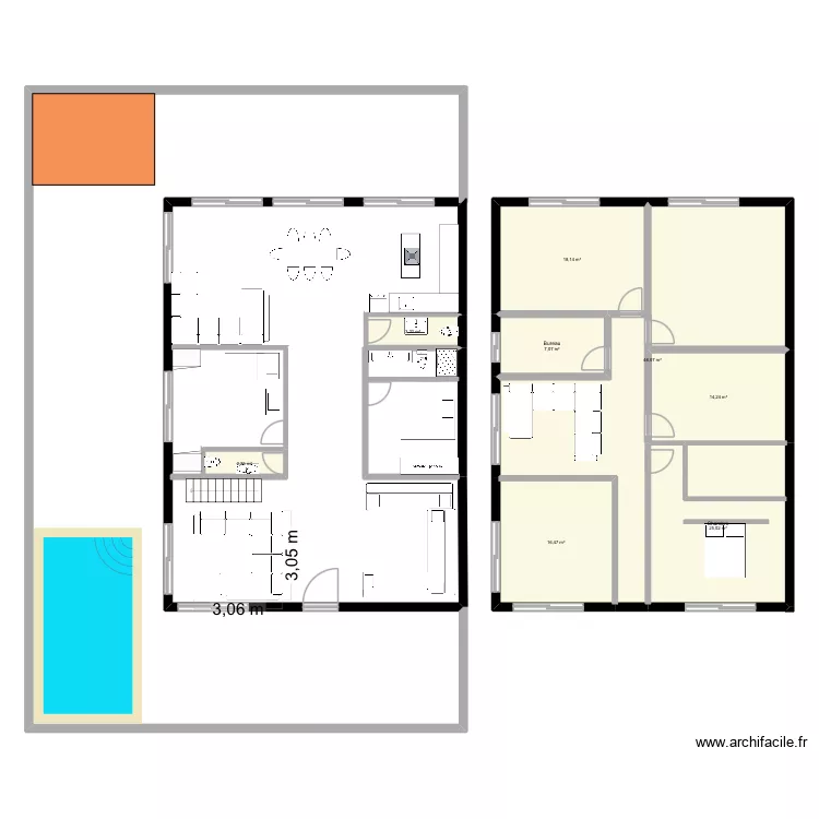 plan initial. Plan de 8  et 132 m²