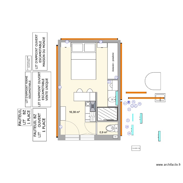 BOUZIGUES V3. Plan de 2 pièces et 17 m2