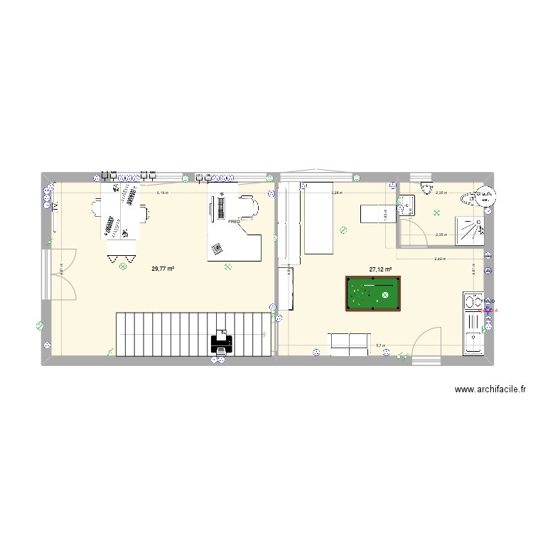 bureau rdc. Plan de 4 pièces et 89 m2