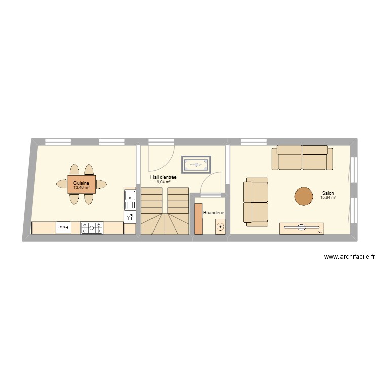 Plan rdc chafney. Plan de 4 pièces et 40 m2