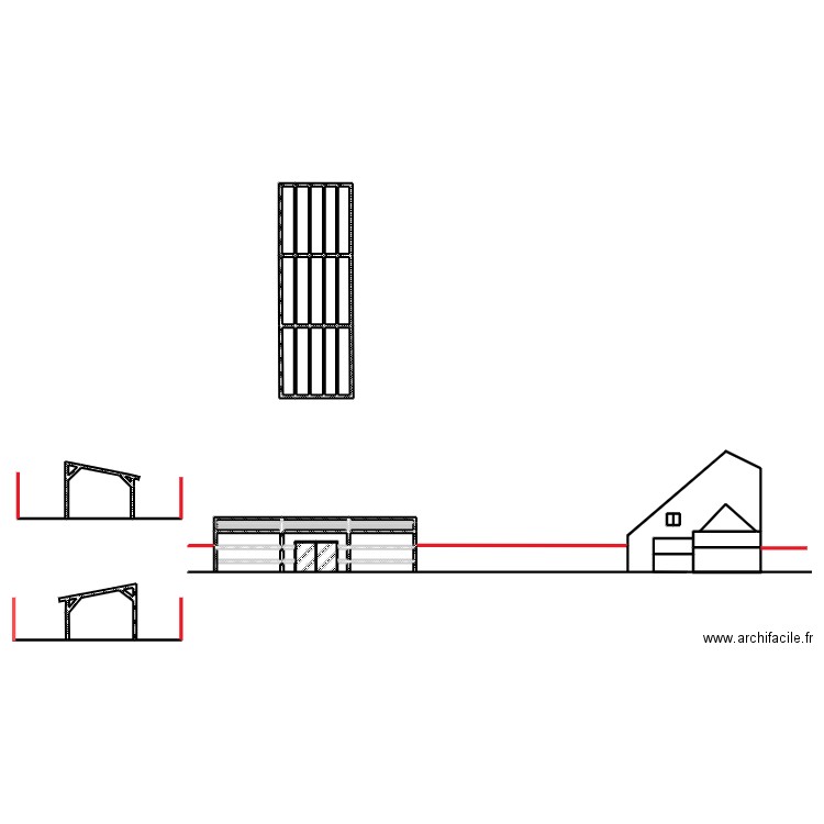 Plan de coupe Hangar face arrière. Plan de 52 pièces et 187 m2