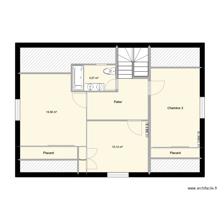 1er étage final. Plan de 12 pièces et 69 m2