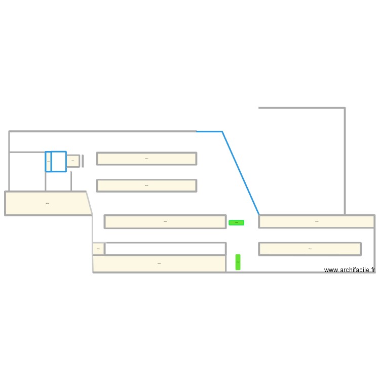 hangar. Plan de 12 pièces et 458 m2