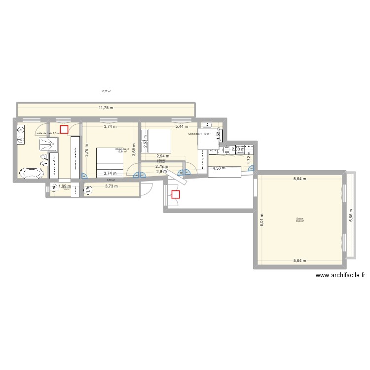 amenagement. Plan de 9 pièces et 105 m2