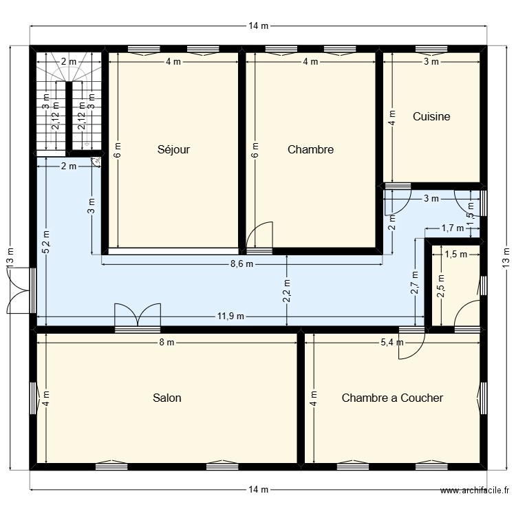 terrain 14mx13m Client 37 72 17 10. Plan de 8 pièces et 160 m2