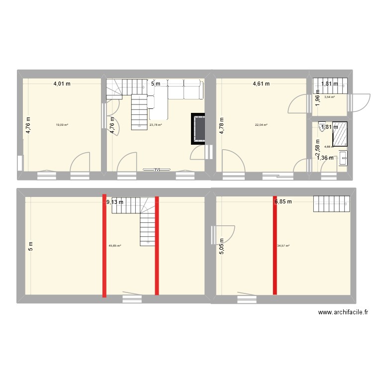 plan initiale. Plan de 7 pièces et 153 m2