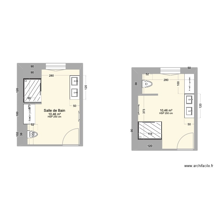 Salle de Bain. Plan de 2 pièces et 21 m2