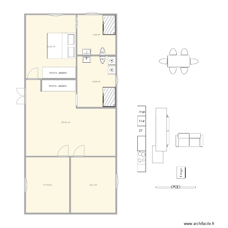 chambre airbnb2. Plan de 6 pièces et 84 m2