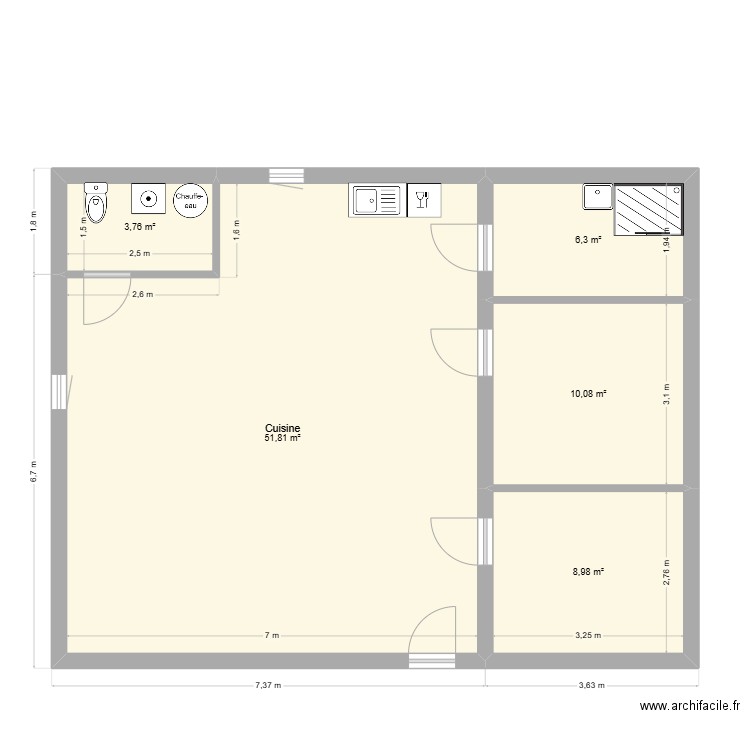 234534H. Plan de 5 pièces et 81 m2