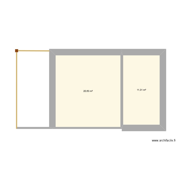 base. Plan de 2 pièces et 32 m2